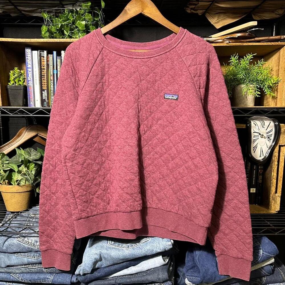 Patagonia Organic Cotton Quilt Crewneck Sweatshirt Purple Burgundy Womens Large